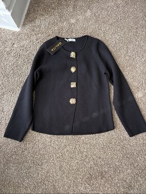 GALITA Black Round-Neck Button Jacket